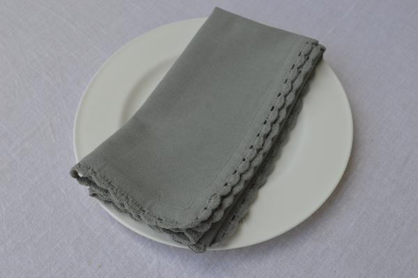 Napkins, Ashby 100% Cotton Crochet Edge Clay Grey 41x41cm 16x16