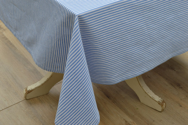 Tablecloth, 100% Cotton Bordeaux Stripe Blue/White 10 Sizes Square Round Oblong