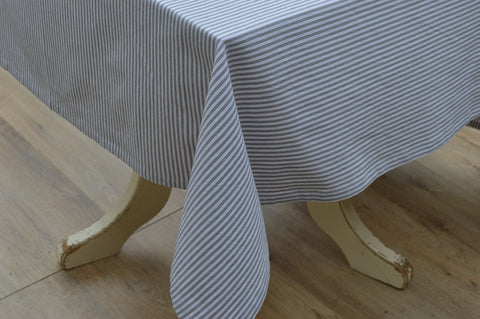 Tablecloth, 100% Cotton Bordeaux Stripe Grey/White 10 Sizes Square Round Oblong