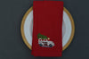 Christmas Napkins, Red with Embroidered Cream Car with Christmas Tree 41x41cm 16x16
