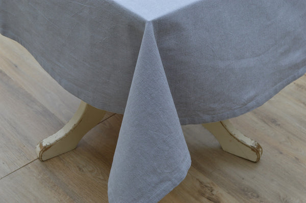 Tablecloth, 100% Cotton Oxford Chambray Pewter Grey 12 Sizes Square Oblong Oval Round