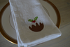 Christmas Napkins, White with Embroidered Christmas Pudding 41x41cm 16x16