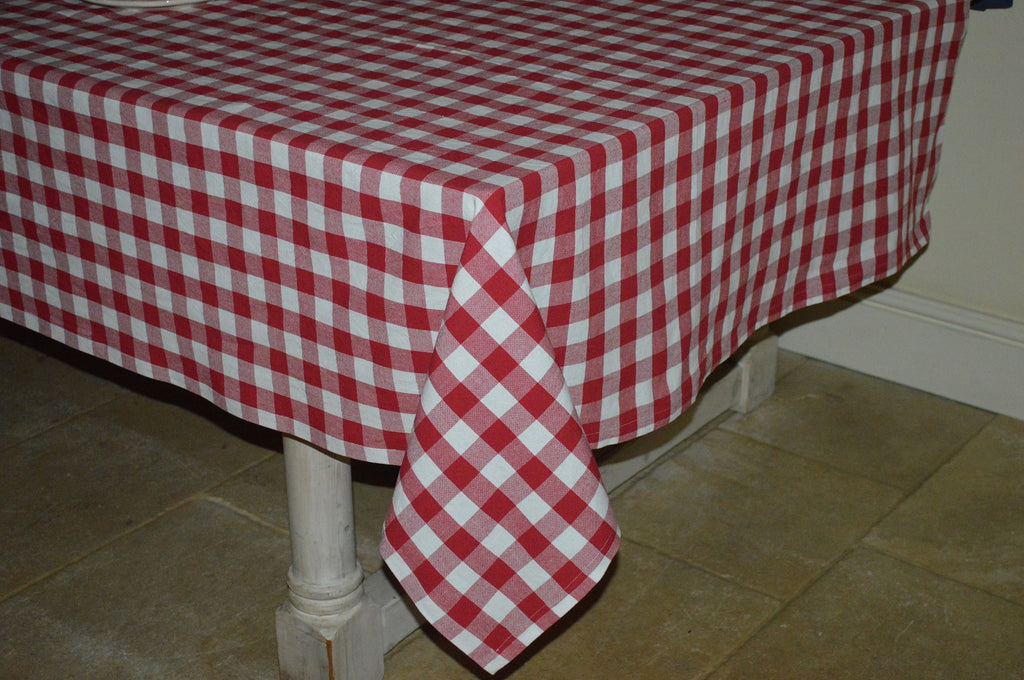 Tablecloth, 100% Cotton Country Check Red/White 10 Sizes Square Round Oblong