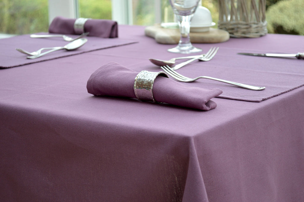 Tablecloth, 100% Cotton Plain Dyed Damson Wine Plum 9 Sizes Square Round Oblong Oval