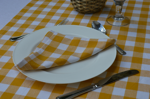 Topper Tablecloth, 100% Cotton Country Check Yellow Gold / White 90x90cm 36x36