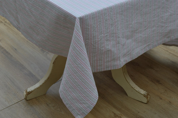 Tablecloth, 100% Cotton Holmes Stripe Duck Egg Blue/Red 10 Sizes Square Round Oblong