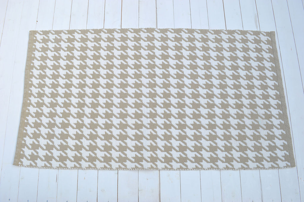 Floor Rug, 100% Cotton Houndstooth Weave in Pebble Natural / White 2 Sizes