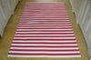 Floor Rug, 100% Cotton Lymington Stripe Flat Weave Red/White 4 Sizes