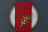 Christmas Napkins, Red with Embroidered Sprig of Mistletoe 41x41cm 16x16
