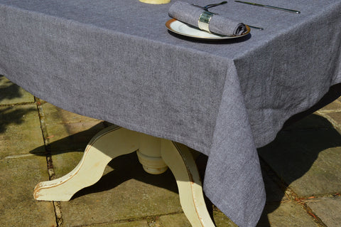 Tablecloth, 100% Cotton Oxford Chambray Graphite Grey 12 Sizes Square Oblong Oval Round
