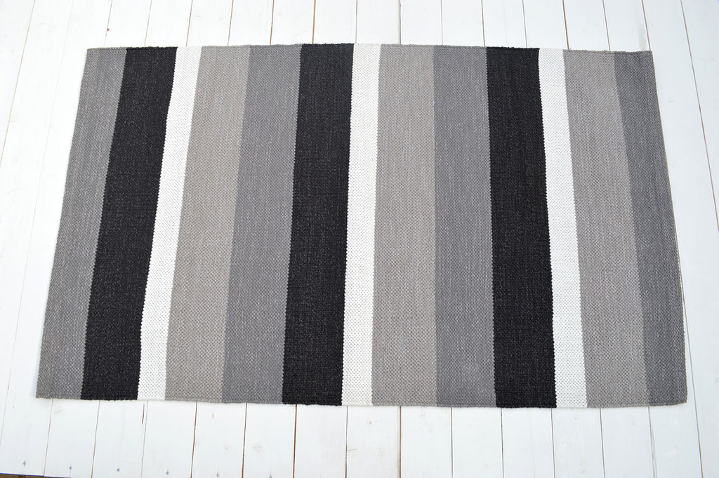 Floor Rug, 100% Cotton Pembroke Flat Weave in Charcoal / Grey / Black 2 Sizes