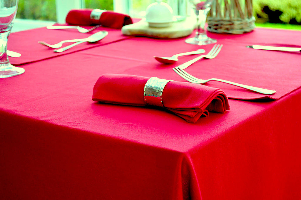Tablecloth, 100% Cotton Plain Dyed Christmas Red 10 Sizes Square Round Oblong Oval