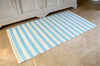 Floor Rug, 100% Cotton Salcombe Stripe Flat Weave Azure Blue/Vanilla Cream 2 Sizes