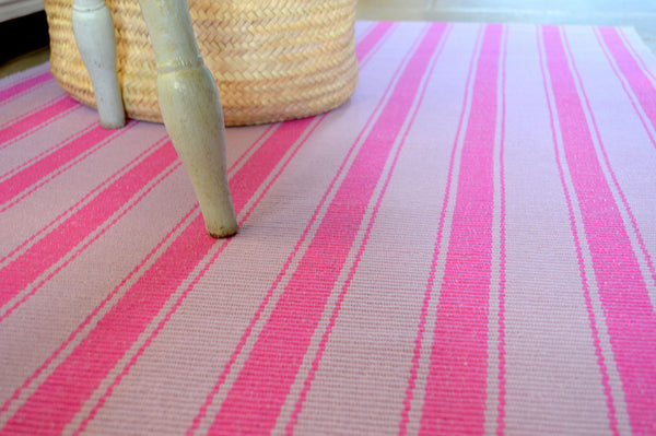 Floor Rug, 100% Cotton Solent Stripe Rib Weave in Fuchsia Pink/Orchid Pink 2 Sizes
