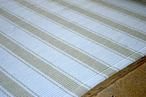 Floor Rug, 100% Cotton Solent Stripe Rib Weave in Golden Sand/White 2 Sizes