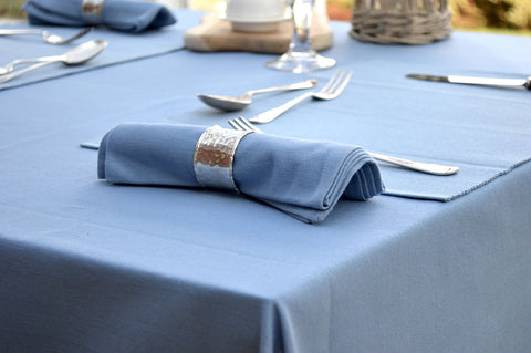 Tablecloth, 100% Cotton Plain Dyed Storm Blue 9 Sizes Square Round Oblong