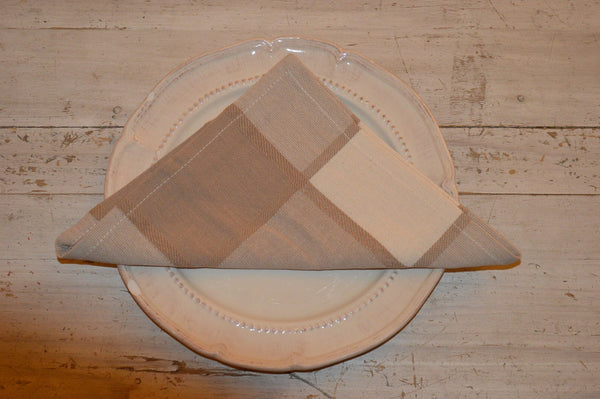 Napkins, Woven Large Check 41x41cm Beige / Cream pack of 4